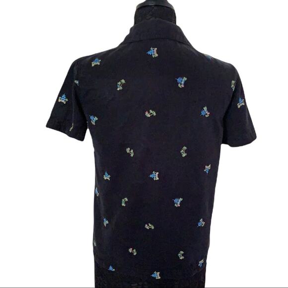 AKS Amy K Su embroidery Palm Trees Black Shirt XSP - Picture 4 of 11